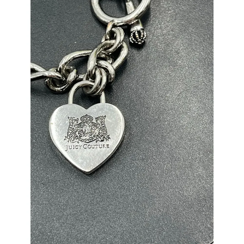 Juicy Couture Vintage Silver Tone Chunky Toggle Heart Charm Starter Bracelet‎
